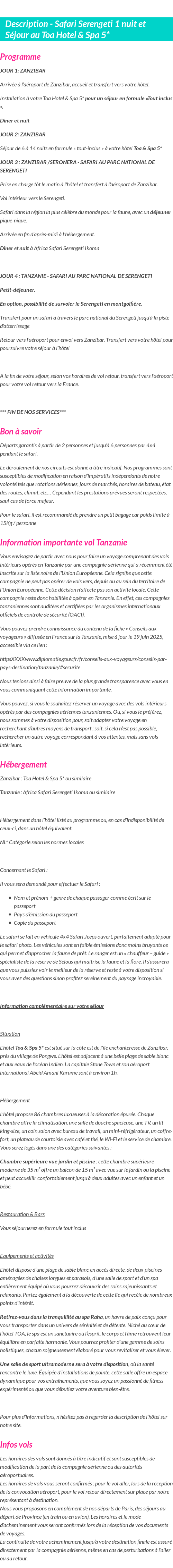 Détails du séjour