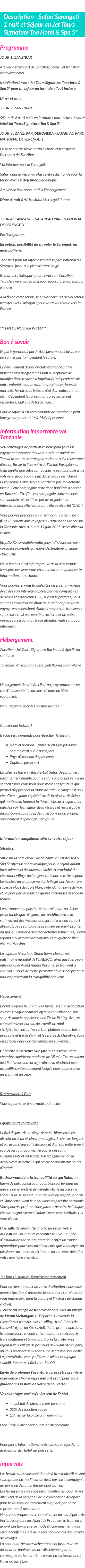 Détails du séjour