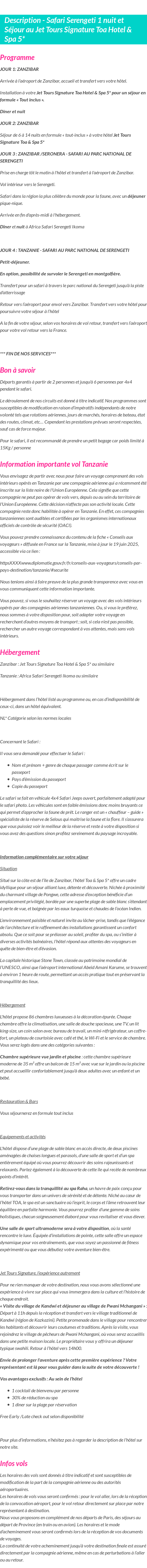 Détails du séjour