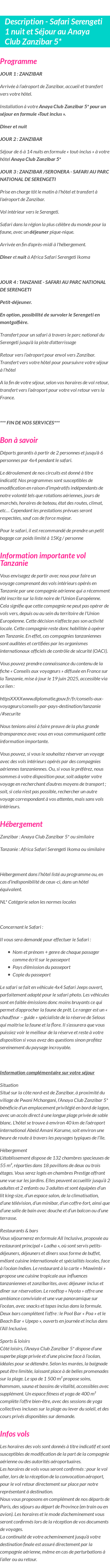 Détails du séjour