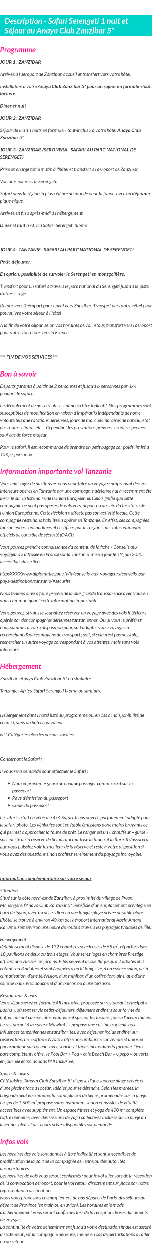 Détails du séjour