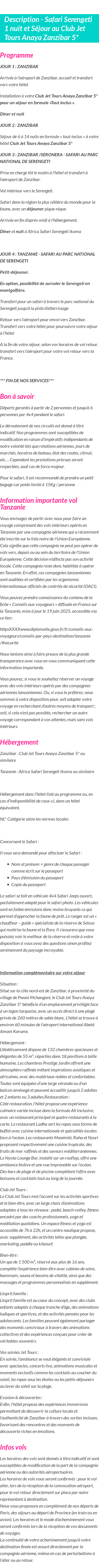 Détails du séjour