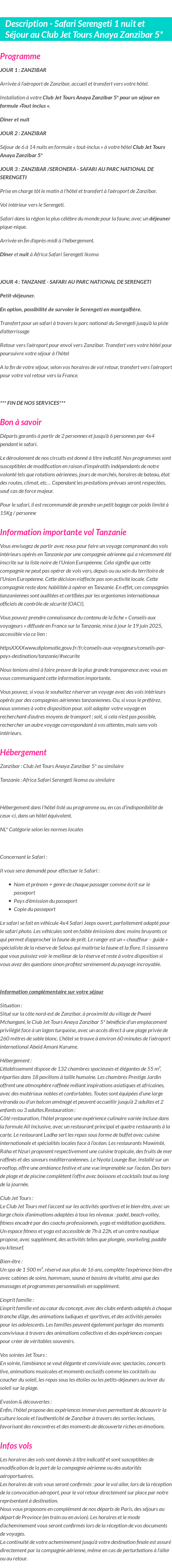 Détails du séjour