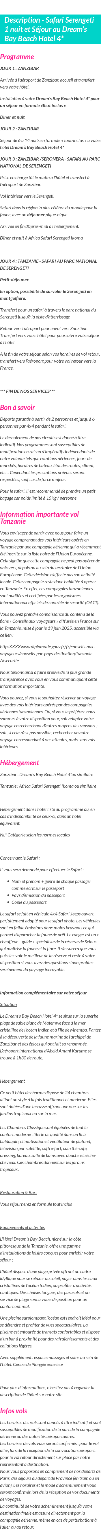 Détails du séjour