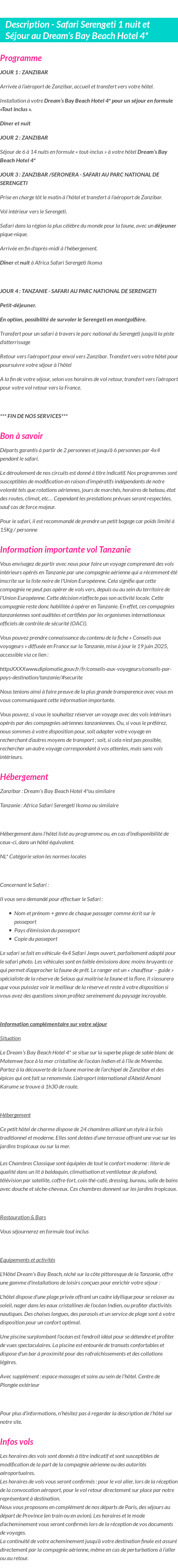 Détails du séjour