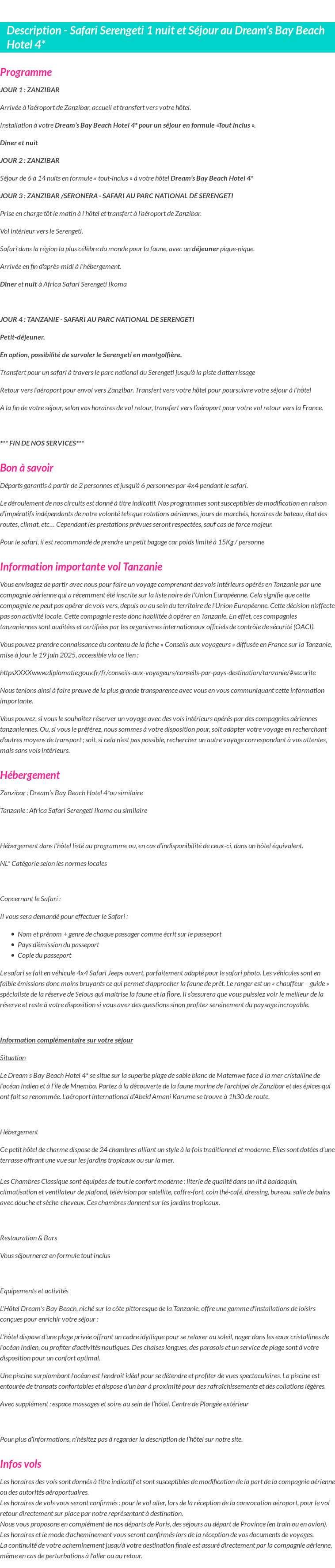 Détails du séjour