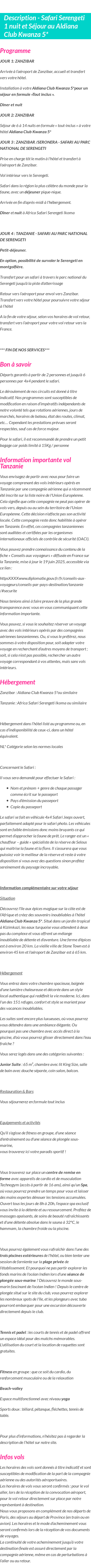 Détails du séjour
