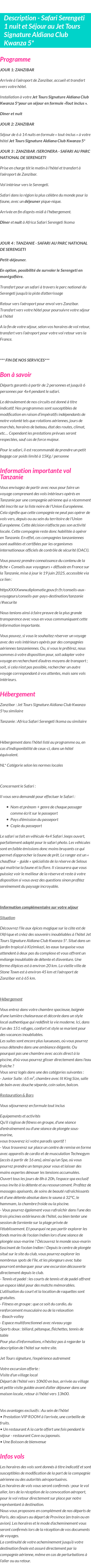 Détails du séjour
