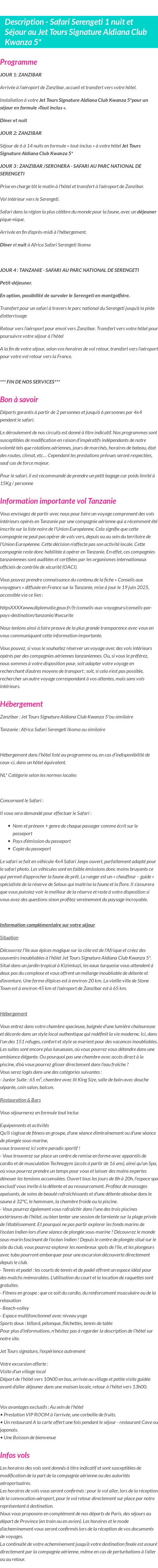 Détails du séjour