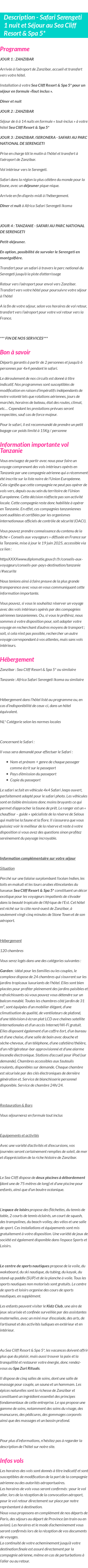 Détails du séjour