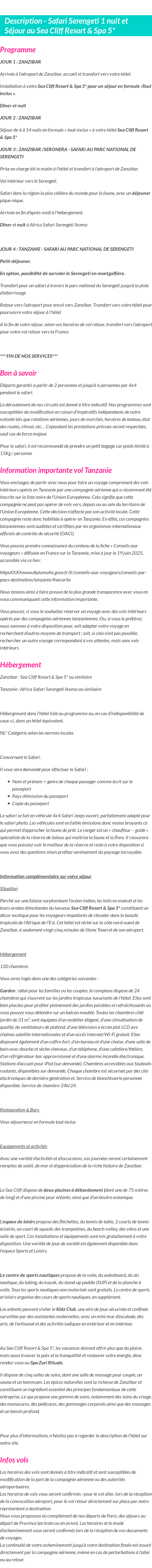 Détails du séjour