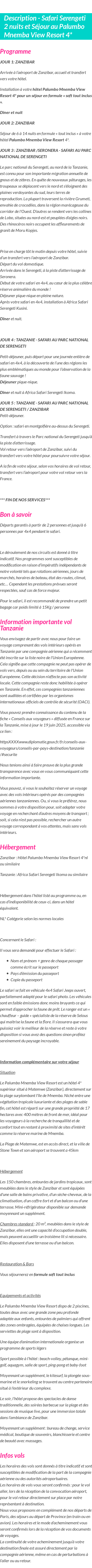 Détails du séjour