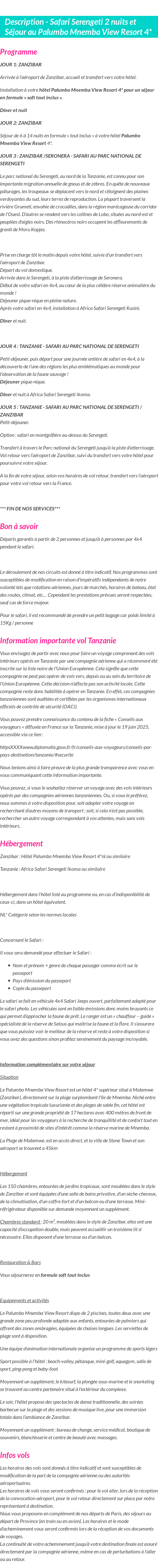 Détails du séjour
