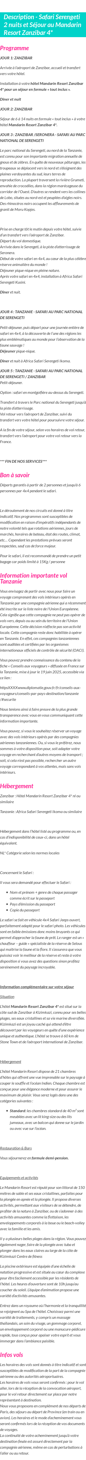Détails du séjour