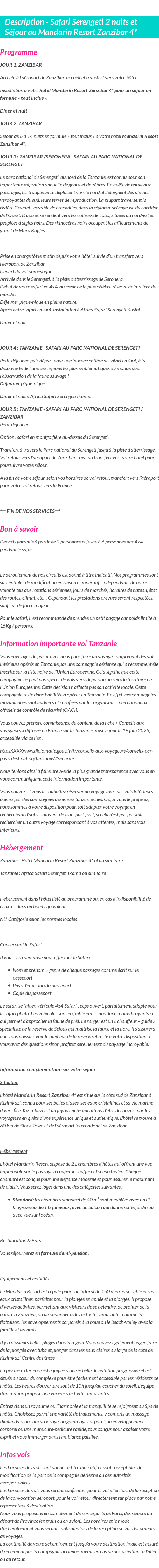 Détails du séjour