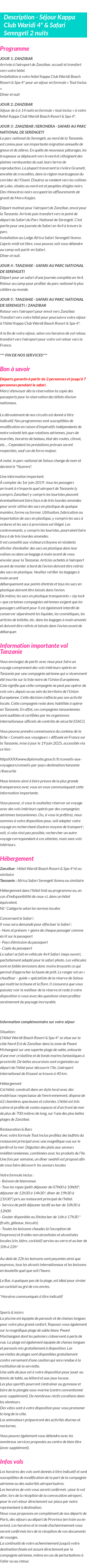 Détails du séjour