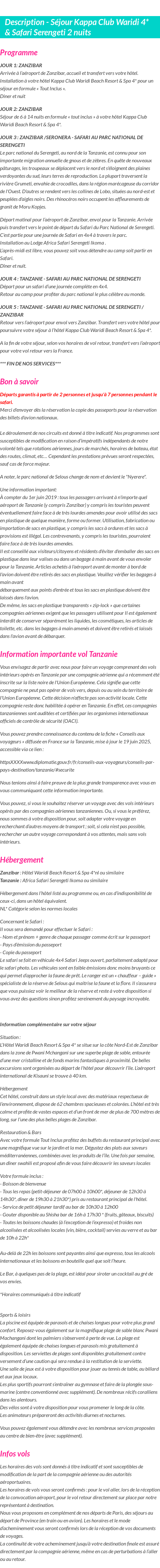 Détails du séjour
