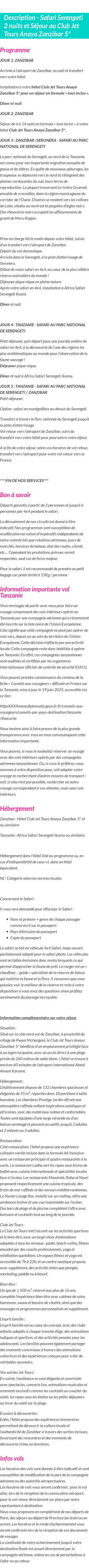 Détails du séjour