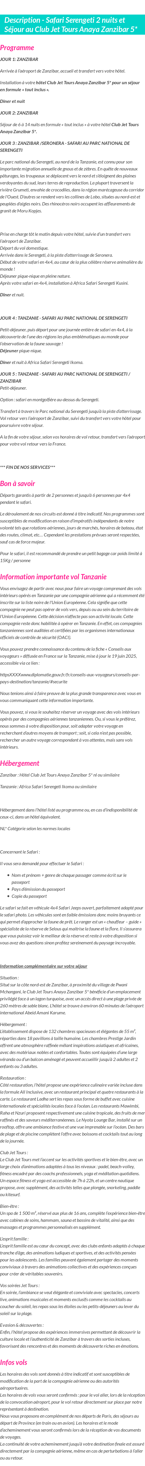 Détails du séjour
