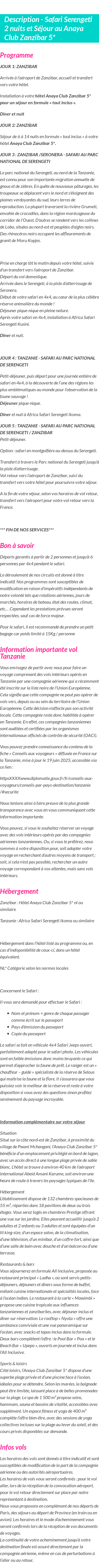 Détails du séjour