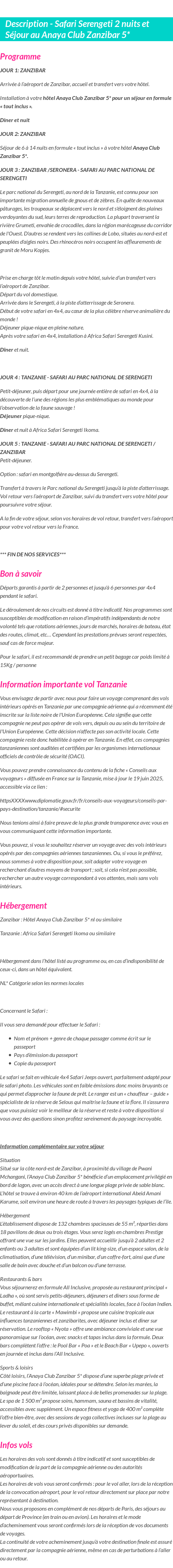 Détails du séjour