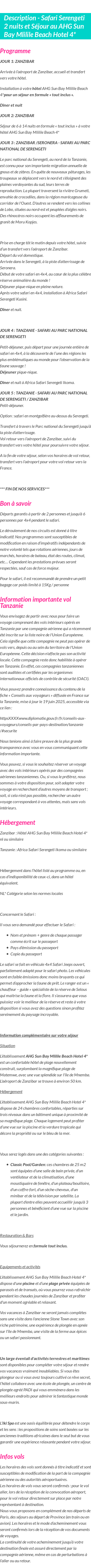 Détails du séjour