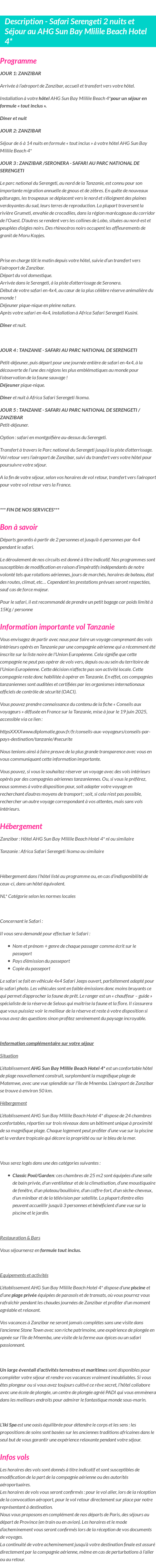 Détails du séjour