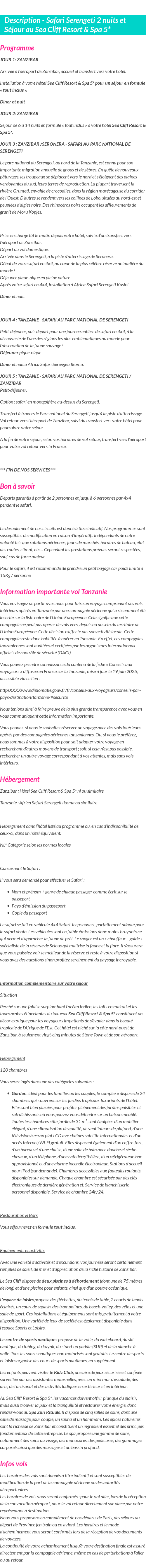 Détails du séjour