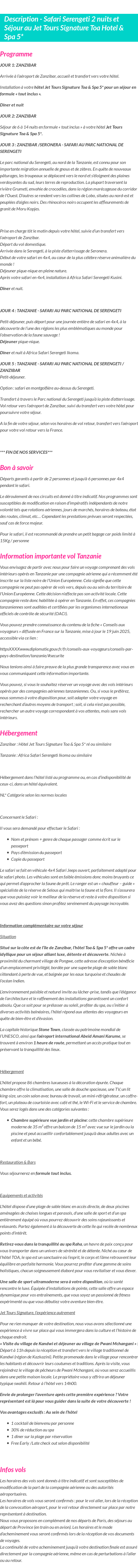 Détails du séjour