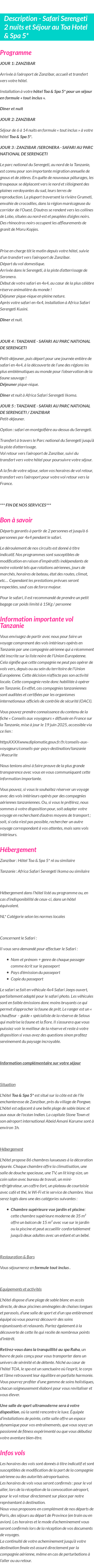Détails du séjour
