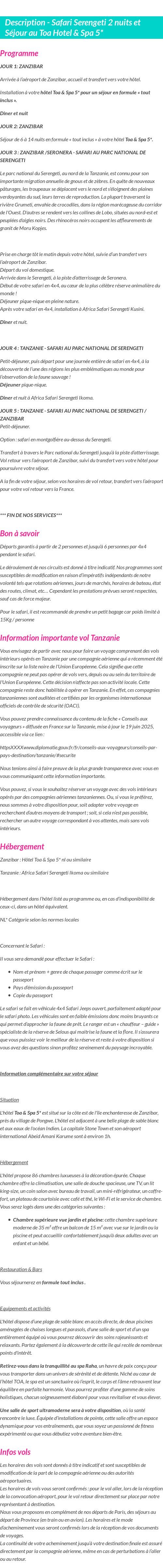 Détails du séjour