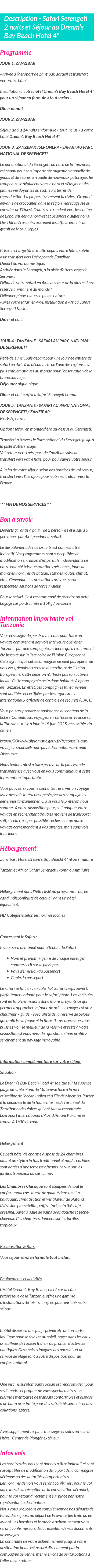 Détails du séjour