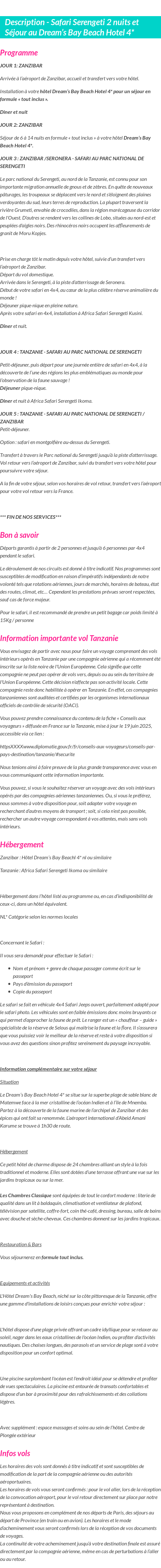 Détails du séjour