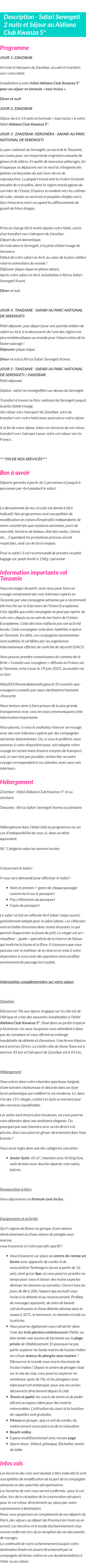 Détails du séjour