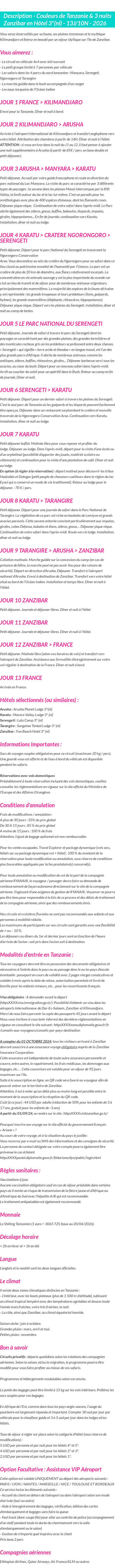 Détails du séjour