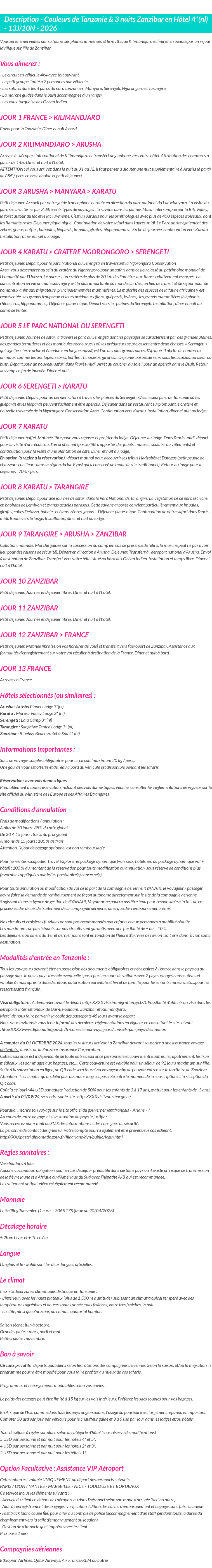 Détails du séjour