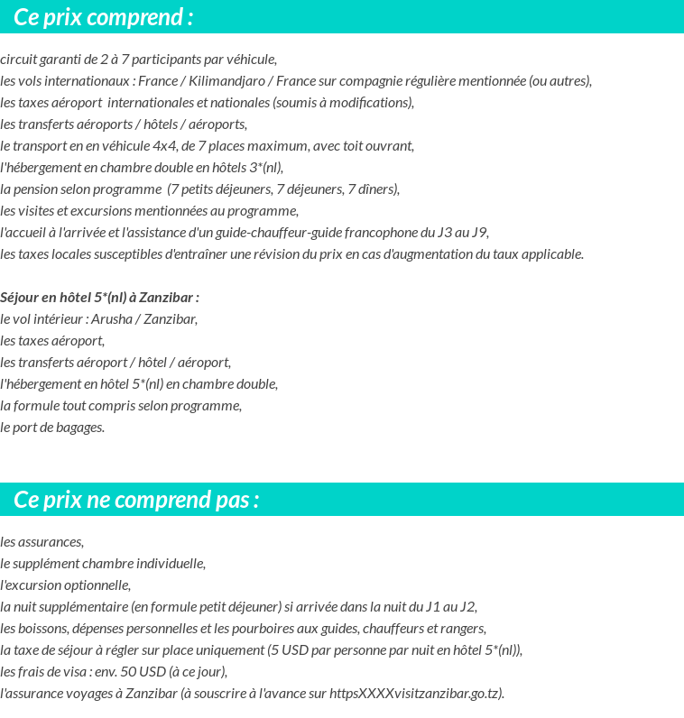 Conditions tarifaires