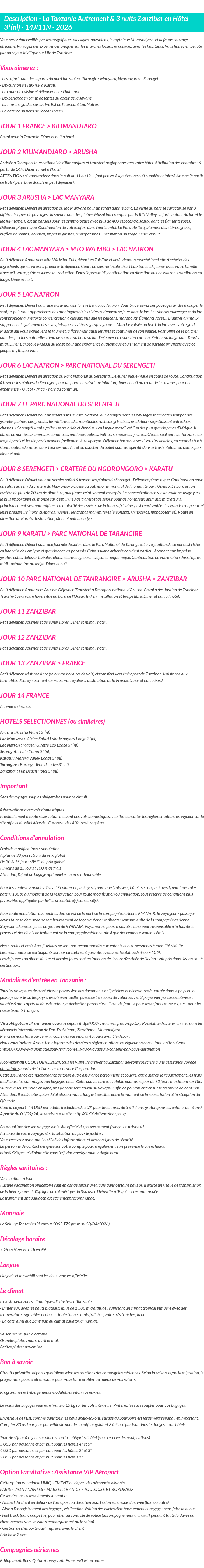 Détails du séjour