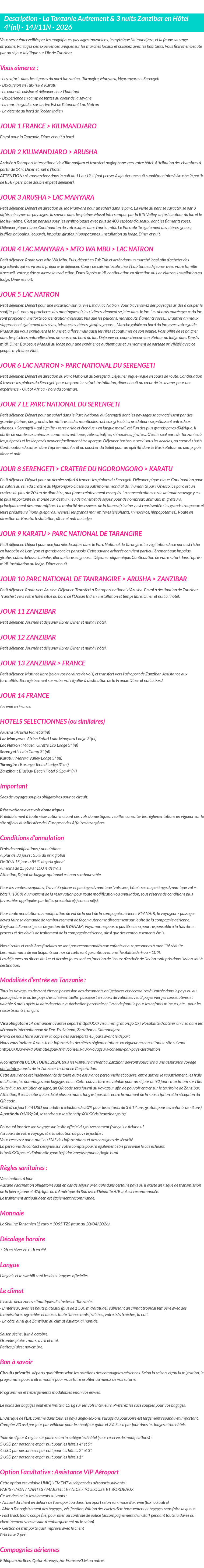 Détails du séjour