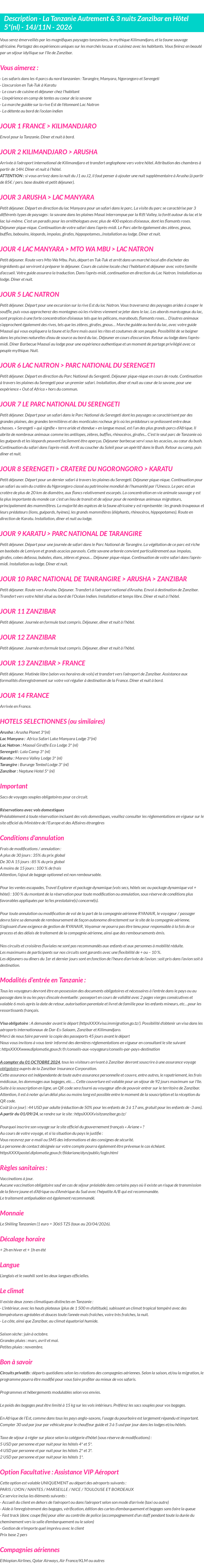 Détails du séjour