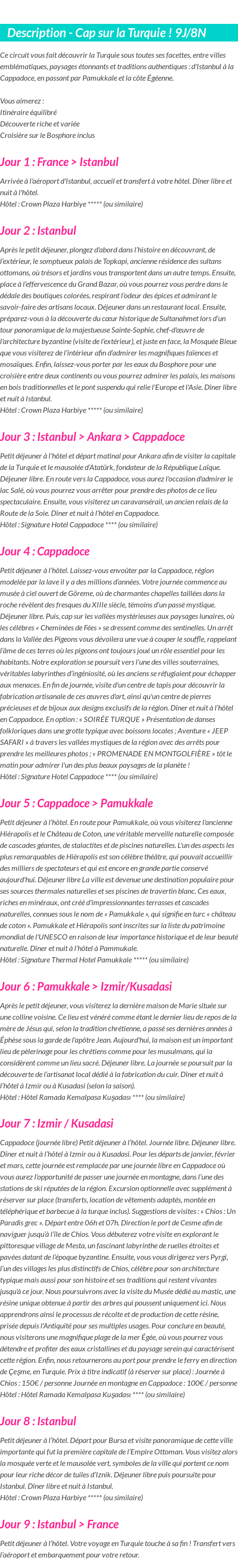 Détails du séjour