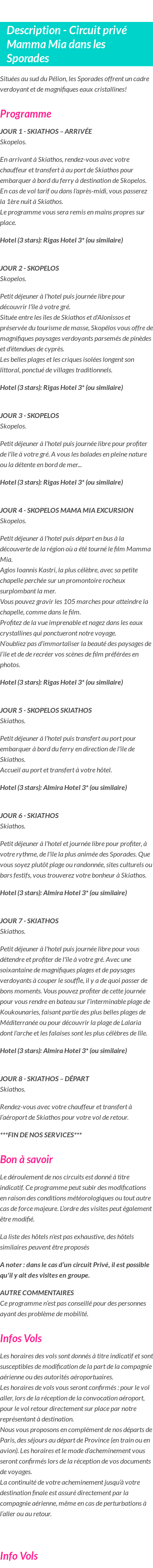 Détails du séjour