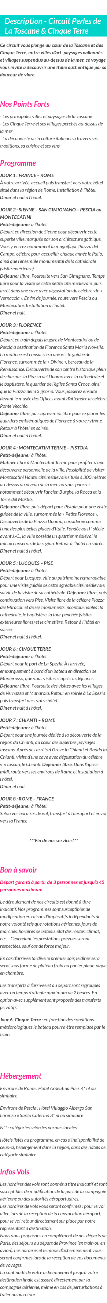 Détails du séjour