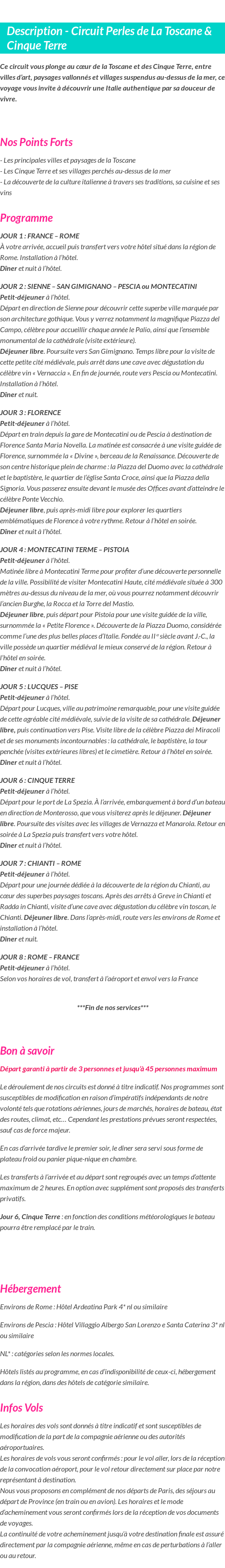 Détails du séjour