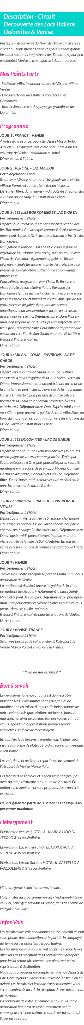 Détails du séjour