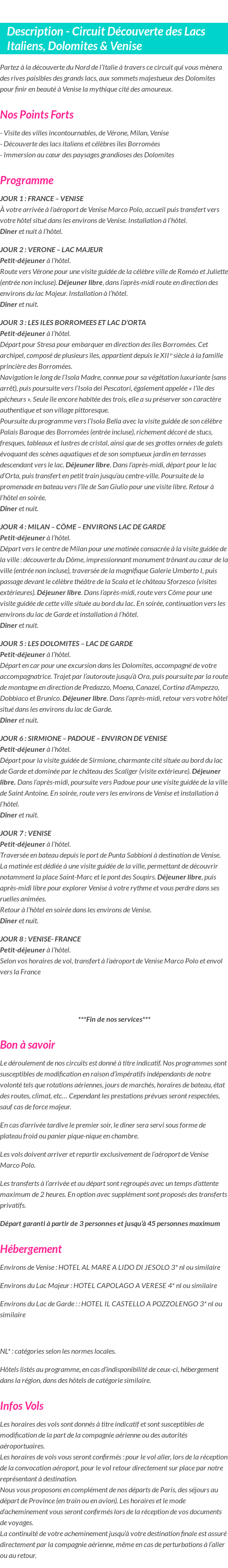 Détails du séjour