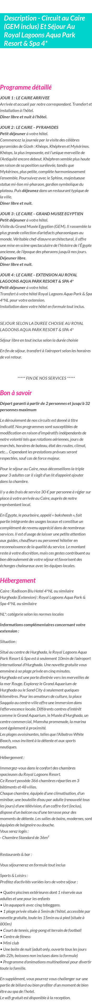 Détails du séjour