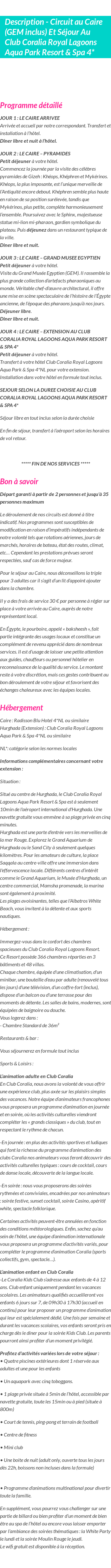 Détails du séjour
