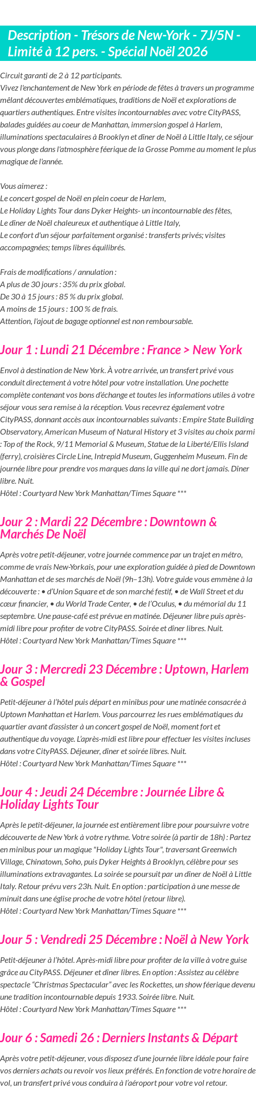Détails du séjour
