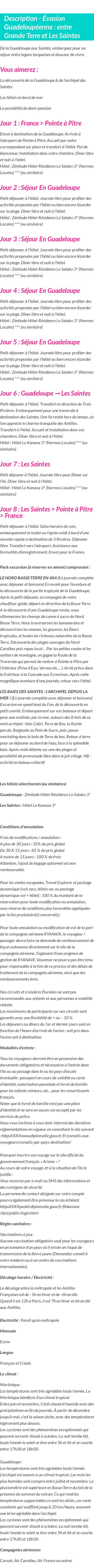 Détails du séjour